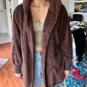 Brown fleece jacket with hood